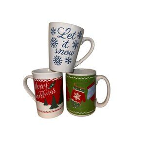 Christmas Mug Set Let It Snow & Merry Christmas Ceramic